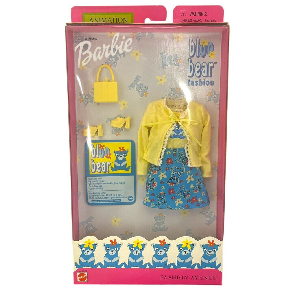 Vintage 2001 Mattel Barbie Animation Fashion Avenue Blue Bear Fashion #29150 NIB